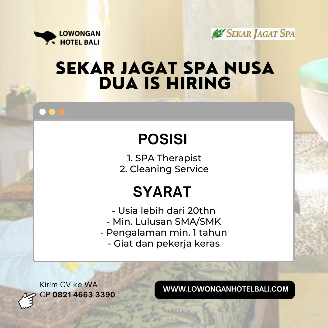 Lowongan Sekar Jagat SPA Nusa Dua