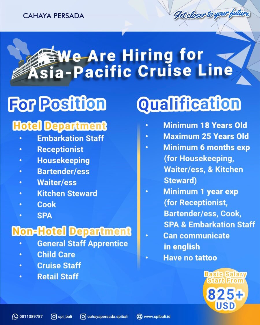 Lowongan Kapal Pesiar Asia Pacific Cruise Line