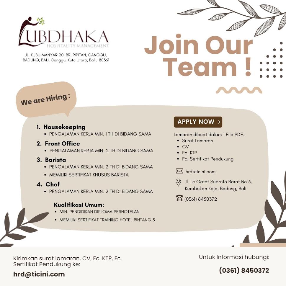 Lowongan Lubdhaka Hospitality Management