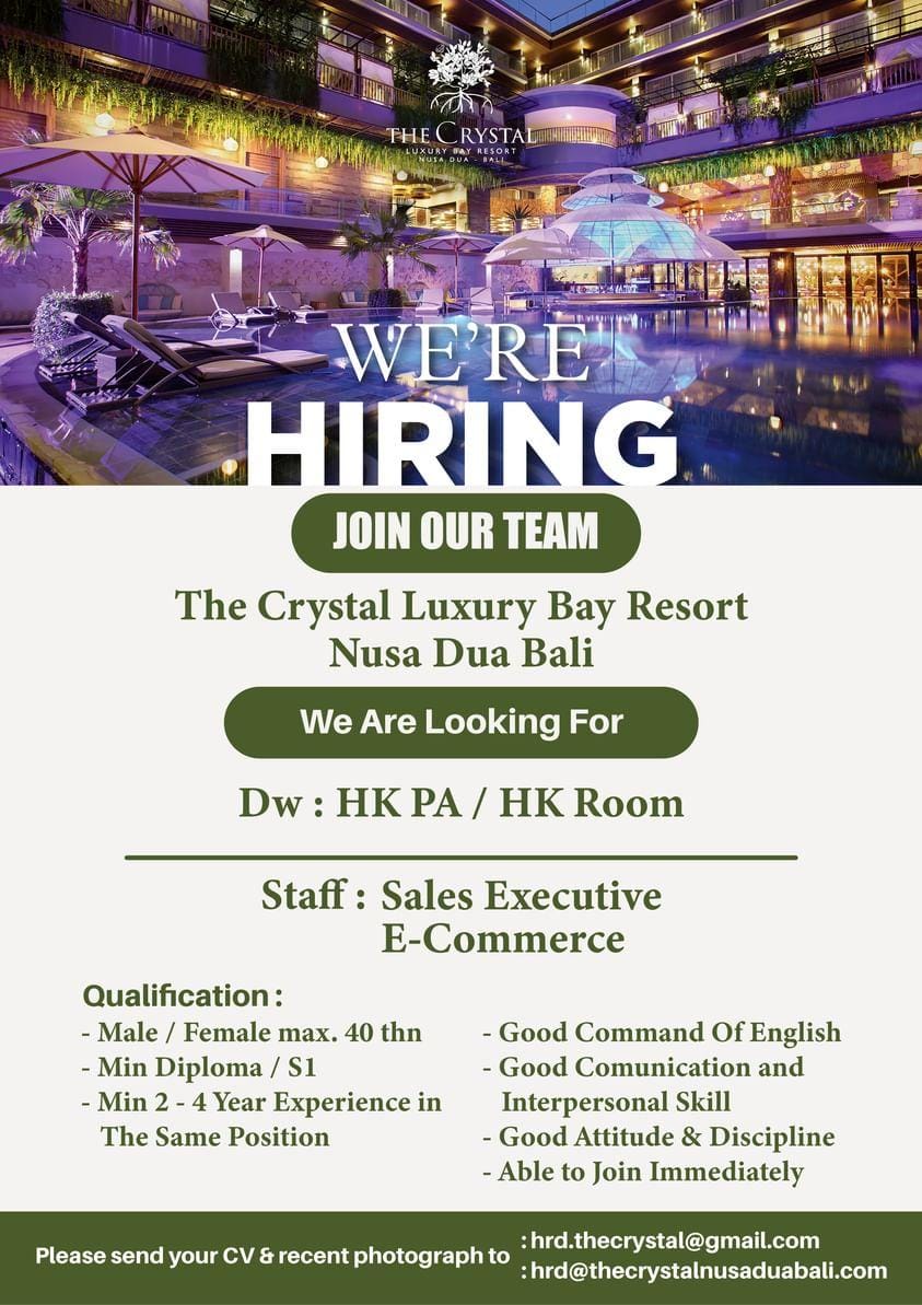 Lowongan The Crystal Luxury Bay Resort Nusa Dua