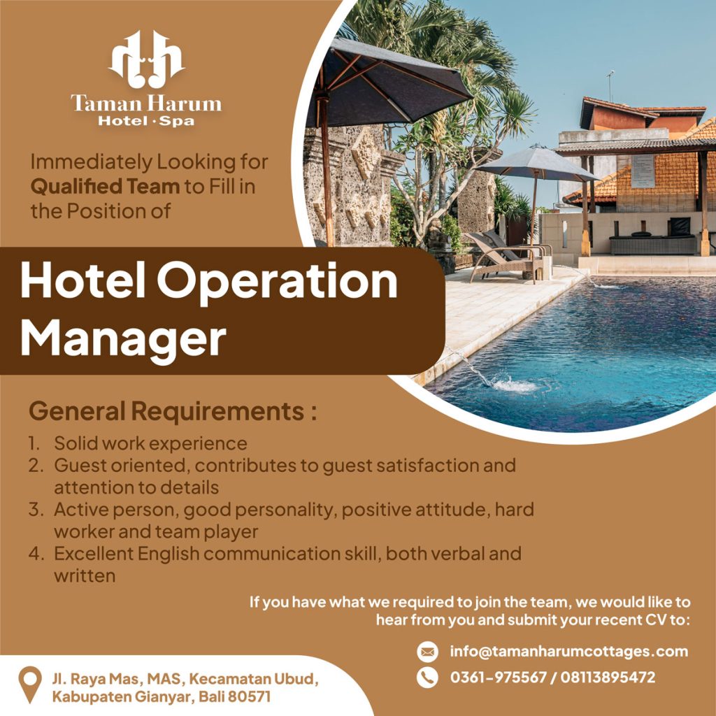 Lowongan Hotel Operation Manager di Taman Harum Hotel & SPA Ubud