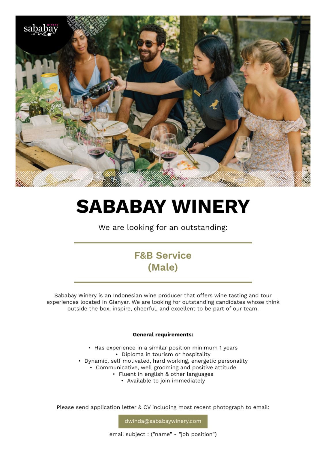 Lowongan F&B di SABABAY WINERY