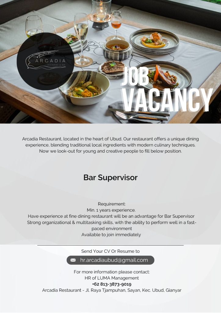 Lowongan Bar Supervisor di Arcadia Restaurant