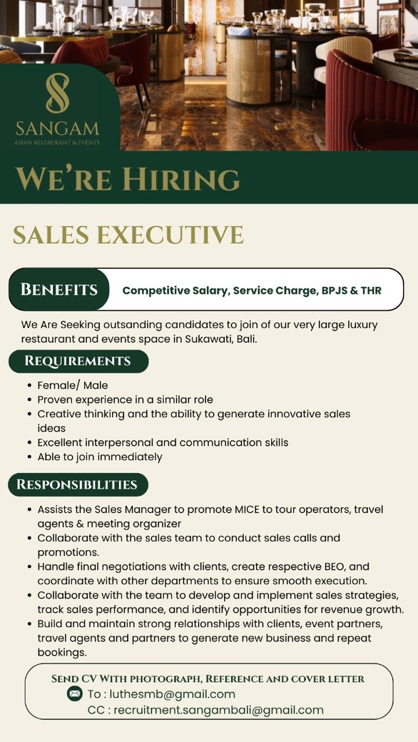 Lowongan Sales Executive di Sangam Bali