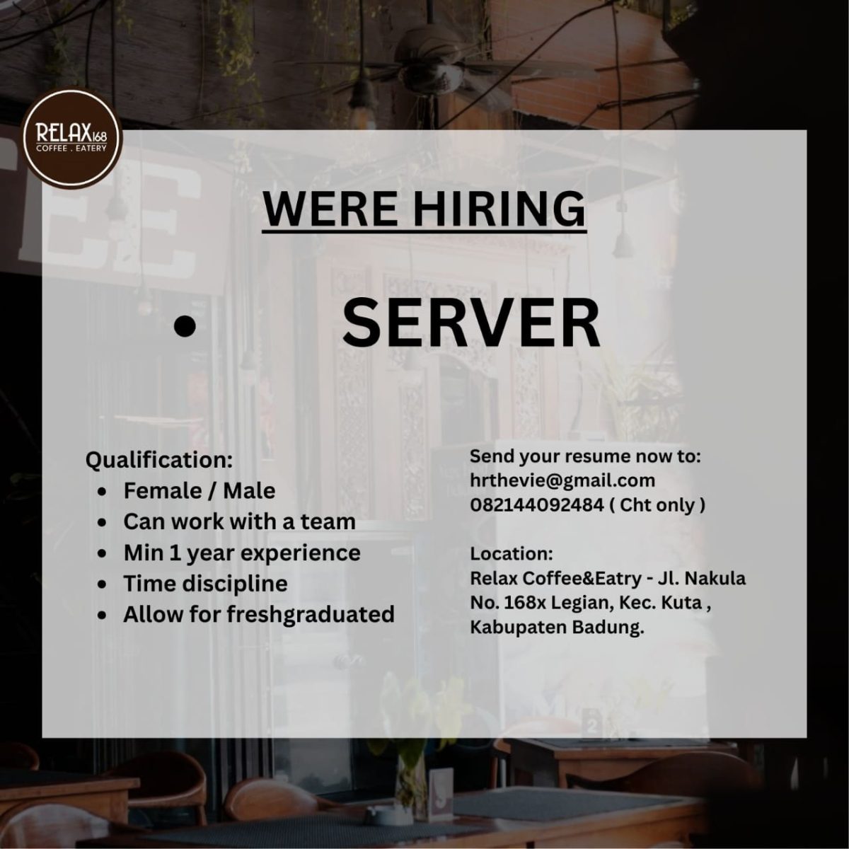 Lowongan Relax Coffee & Eatery Legian